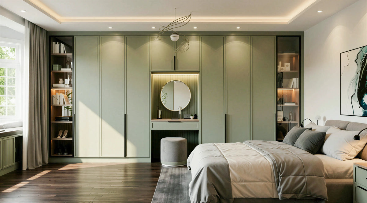 <p>A bedroom that does more than sleep.</p>