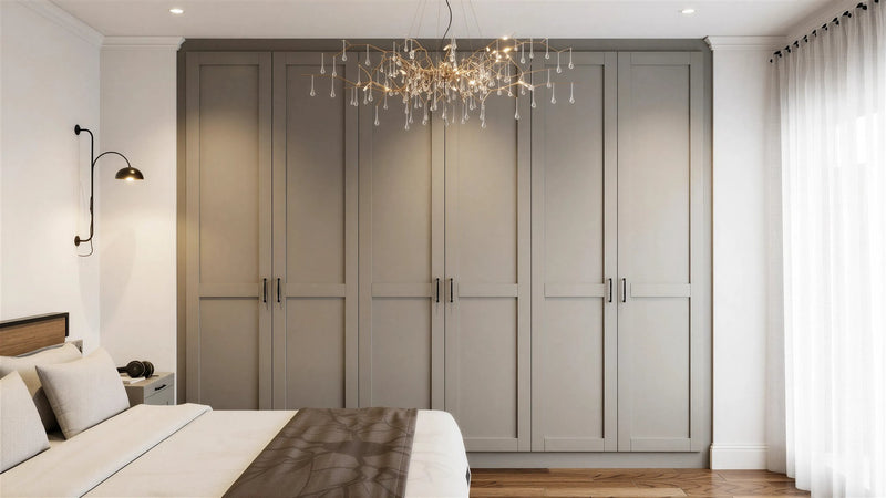 Grey fitted wardrobe — Dylan 5-piece doors in warm matt grey