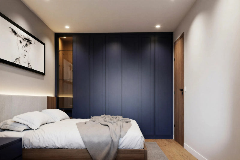 The Lane handleless shaker fitted wardrobe — 75mm frame, J-pull doors