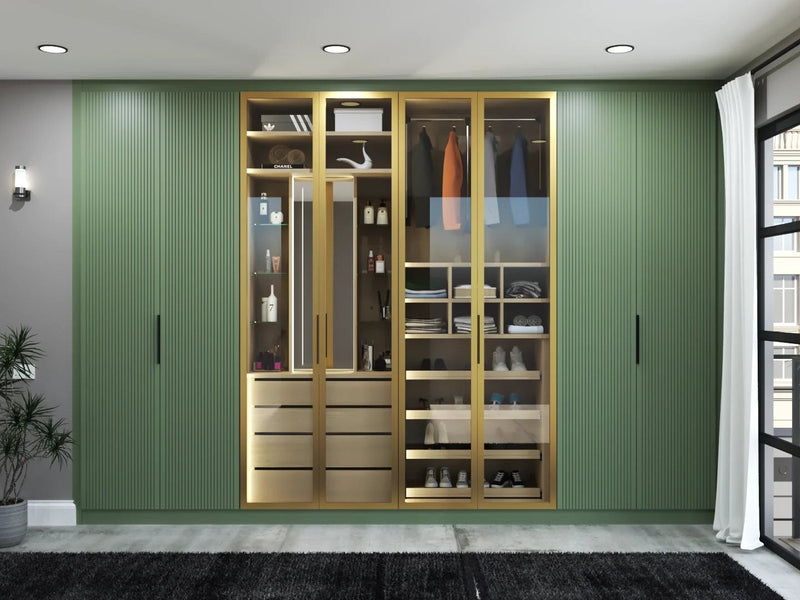 Fitted wardrobes: the Notting Hill black framed glass bay wardrobe