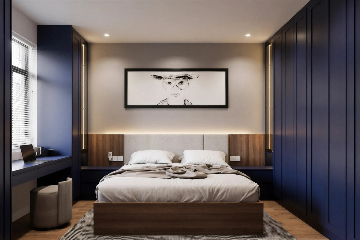 The Lane handleless shaker fitted wardrobe — 75mm frame, J-pull doors
