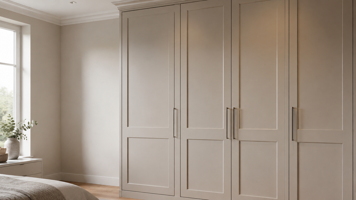 MDF fitted wardrobe doors with smooth painted finish and shaker-style profiles