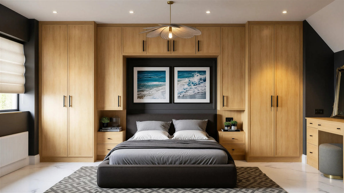 Solid oak fitted wardrobe — Brooklyn Oak doors, natural sanded oak