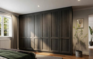 Wood effect fitted wardrobe — Bastille 5-piece doors, standard 2 panel