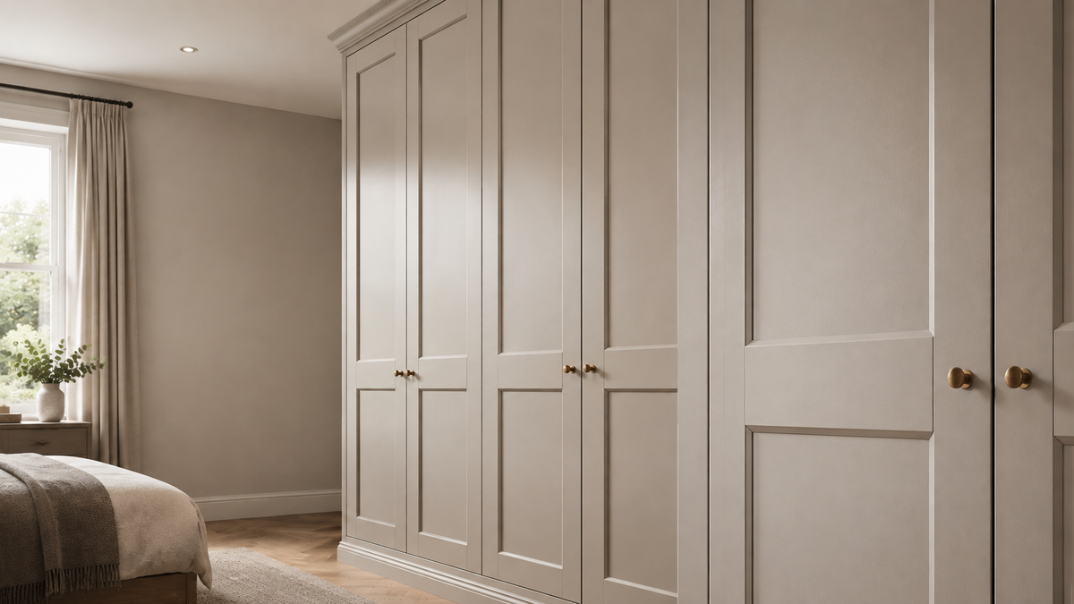 Five-piece MDF shaker wardrobe doors with recessed panels and detailed framing