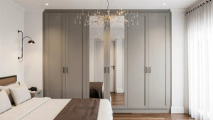 Dylan grey wardrobe — single panel with inset mirror