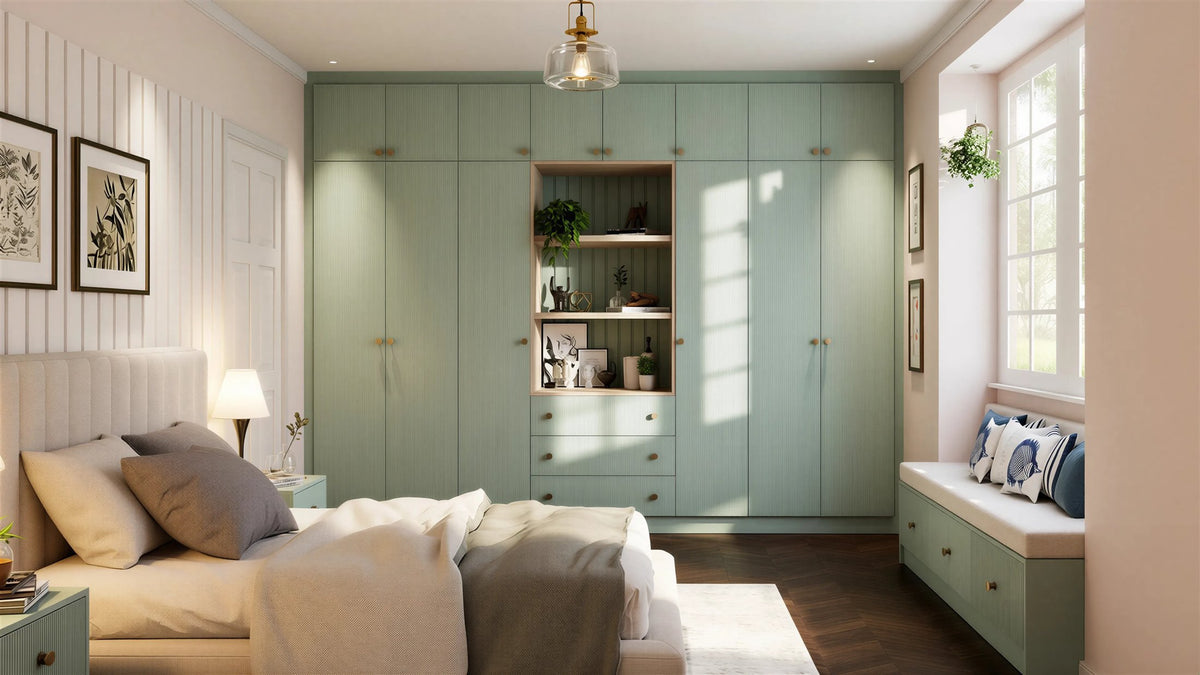 Green Fitted Wardrobe — Grooved family, Olivia door