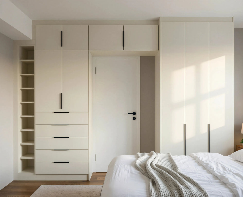 Harriet hinged wardrobe with bespoke fitted storage designed and installed in London.
