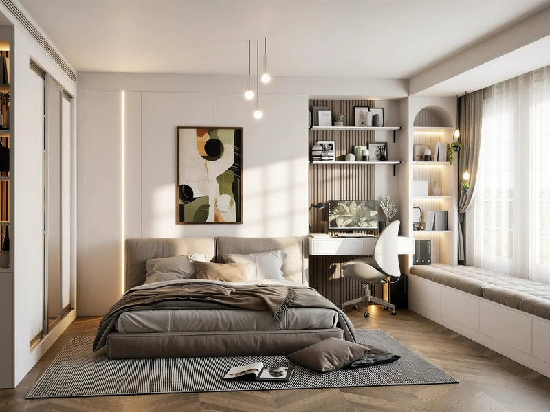 Fitted bedroom furniture: the Isadora bedroom with bed, desk and window seat