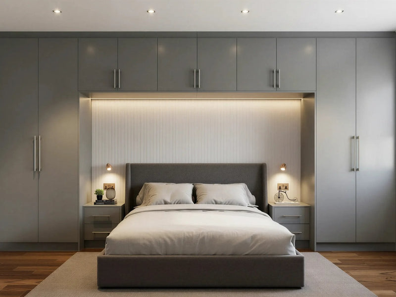 Over-bed wardrobes: the Blenheim dust grey and white over-bed wardrobe