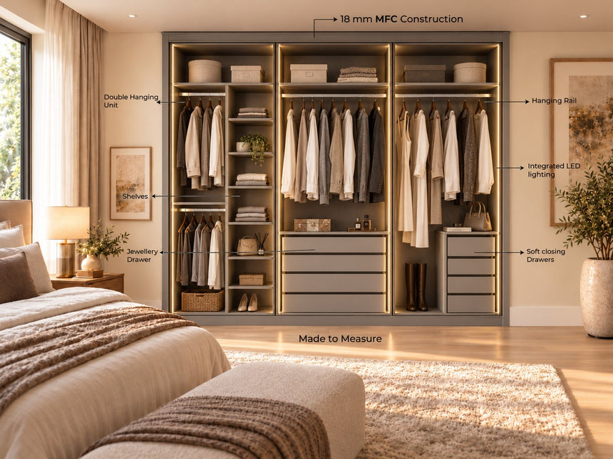 Level 8: double hanging, shelves, jewellery drawer and LED lighting