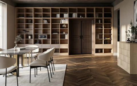 Libraries: the Tavistock pale oak open grid bookcase wall over a doorway