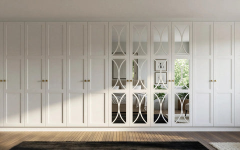 White shaker fitted wardrobes with mirror centre doors, made to measure in London