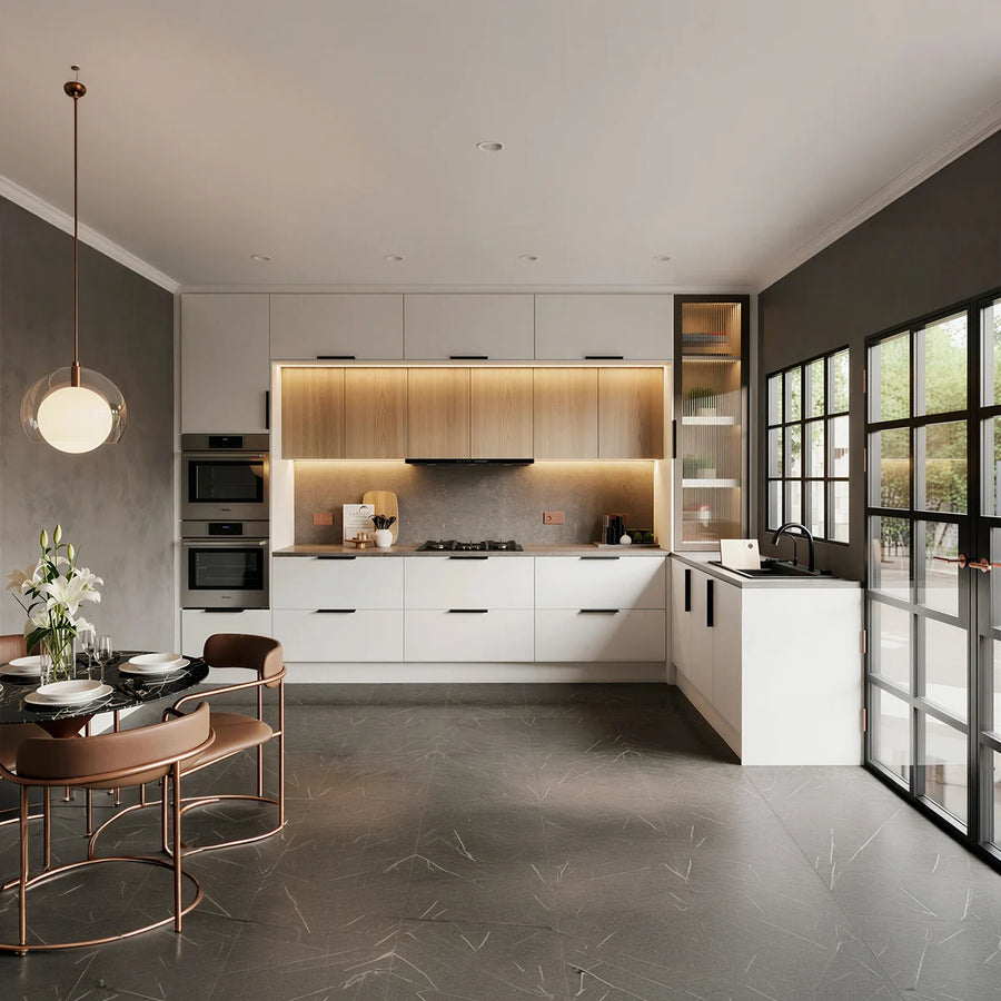 Open-plan kitchen and living wall