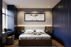Modern fitted wardrobe wall — Oslo doors with fine line-groove detailing