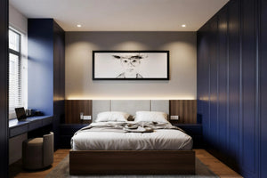 Modern fitted wardrobe wall — Oslo doors with fine line-groove detailing