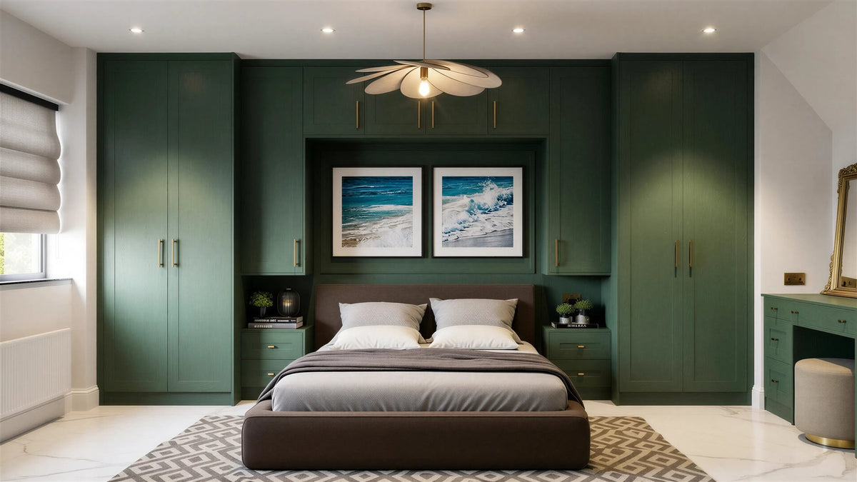 Monroe solid timber painted wardrobe — smooth forest green