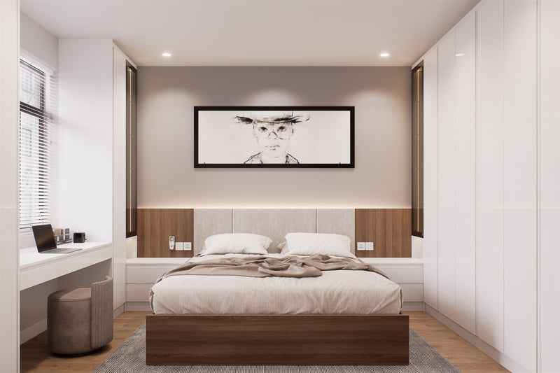 The Alaska handleless fitted wardrobe — J-pull doors in Pure White matt